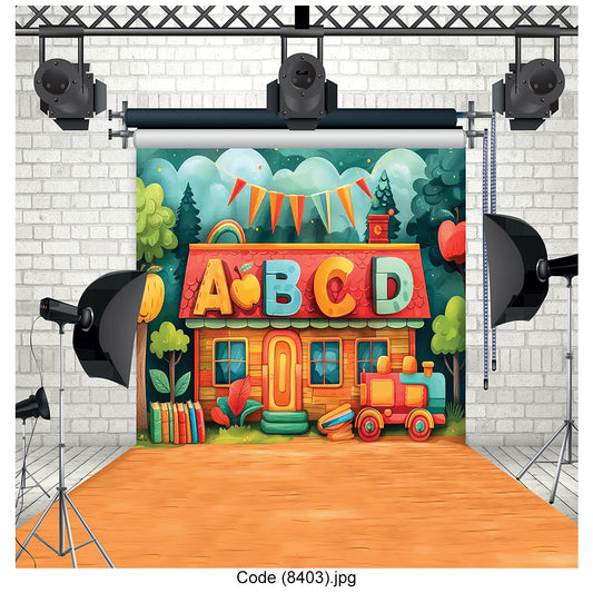 Alphabet Schoolhouse Canvas Backdrop