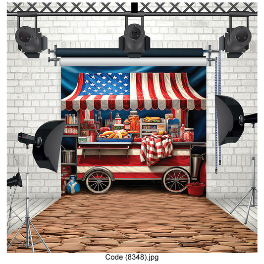 American Hot Dog Stand Photography Backdrop USA Party Decor - 8348