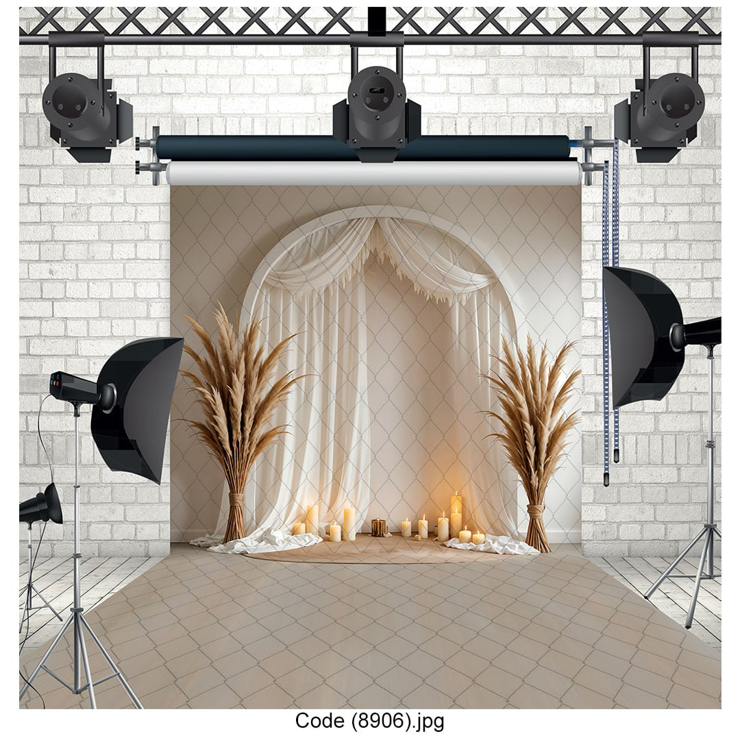 Archway with Draped Curtains, Pampas & Candles 8906