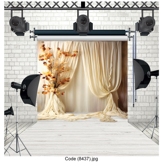 Autumn-Inspired Cream Curtain Photography Backdrop