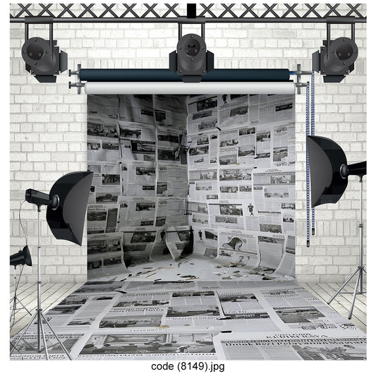 Black & White Newspaper Photography Backdrop 8149