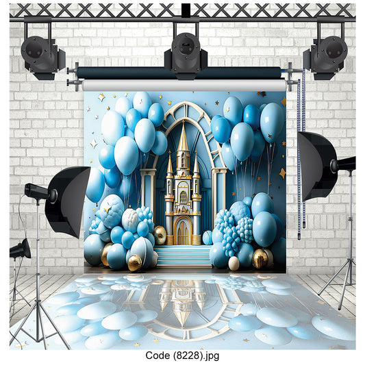 Blue Balloon Castle Celebration Studio Photography Backdrop 8228