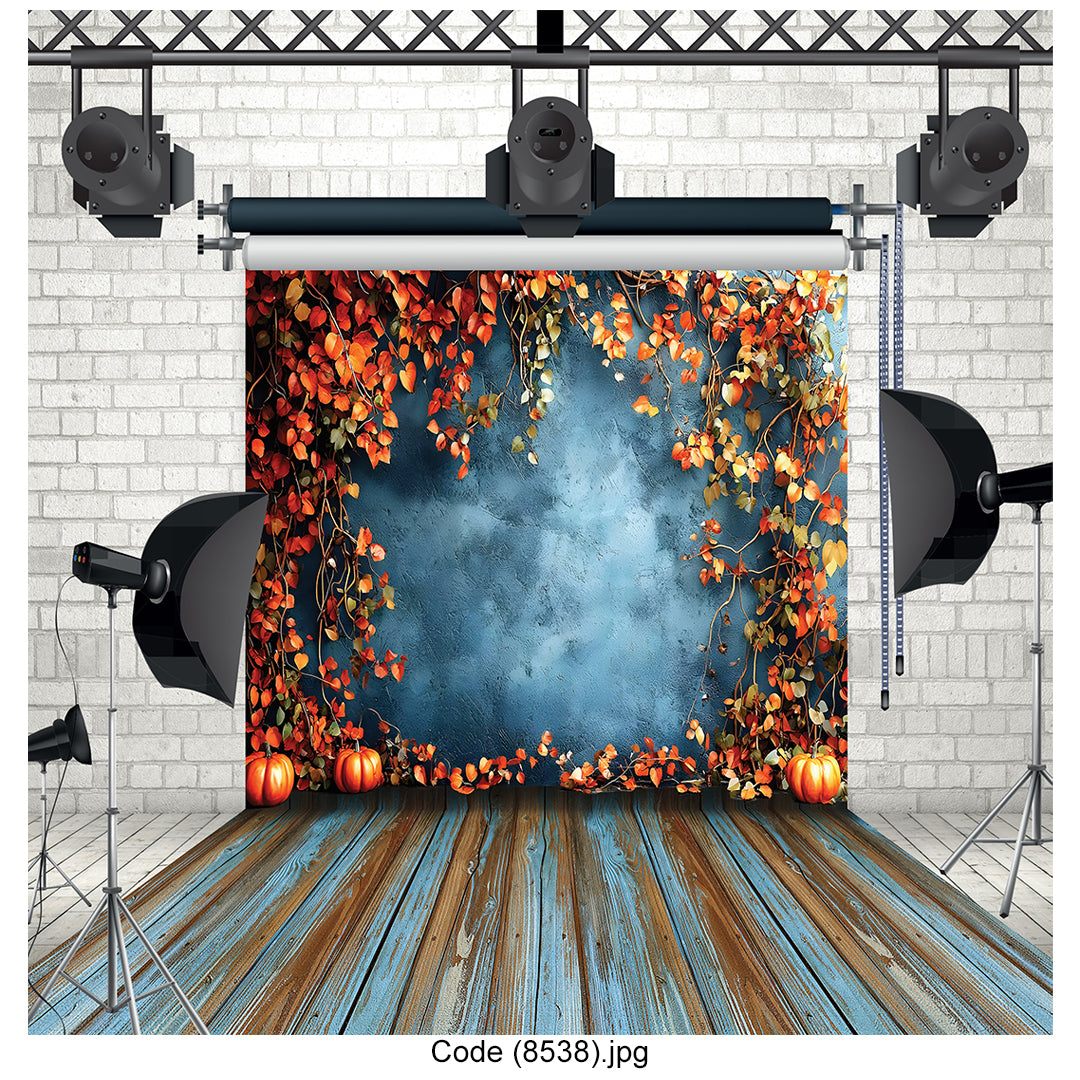 Blue Textured Wall & Fall Foliage 8538