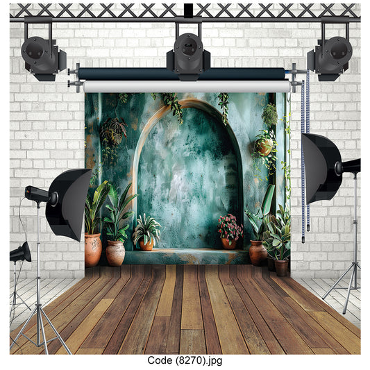 Boho Green Archway Photography Backdrop Premium Canvas - 8270