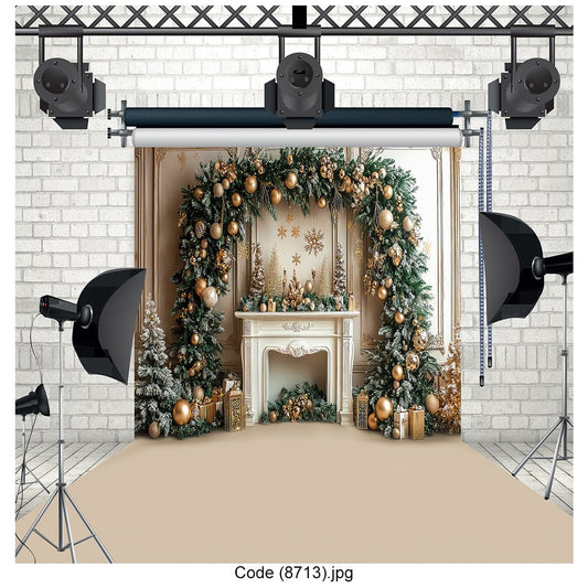 Christmas Fireplace Backdrop 8713