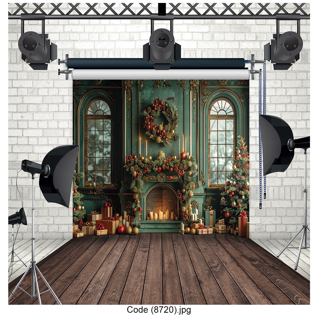 Christmas Fireplace Photography Backdrop 8720