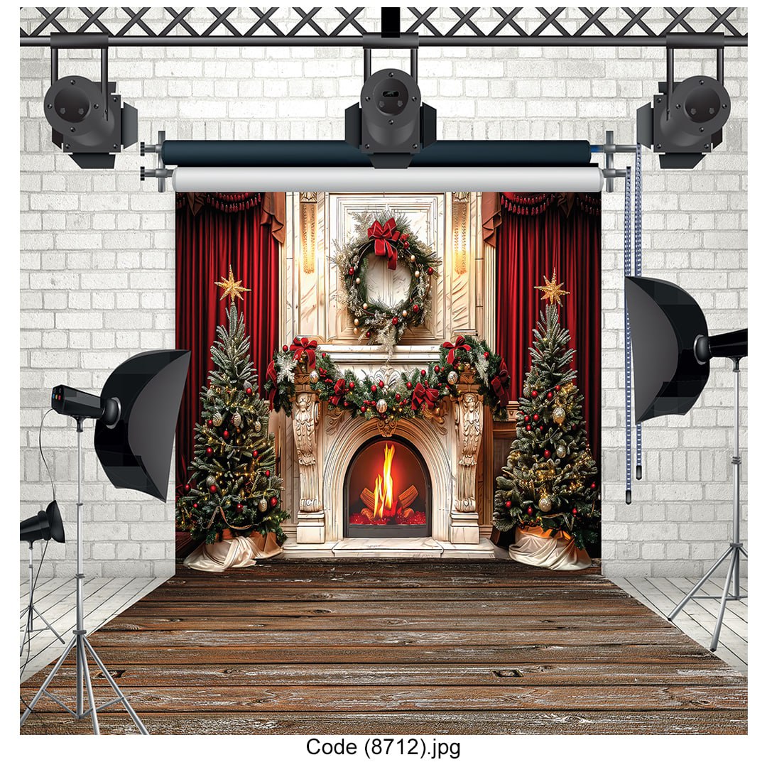 Classic Christmas Fireplace Backdrop 8712