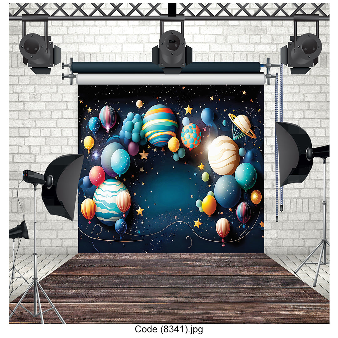 Cosmic Balloon Planets Starry Sky Photography Backdrop Canvas - 8341