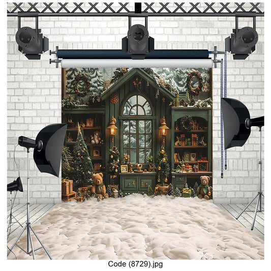 Cozy Christmas Library Photography Backdrop 8729