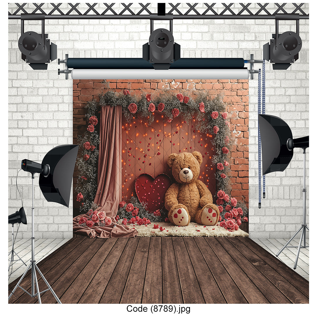 Cozy Teddy Bear Valentine’s Backdrop 8789