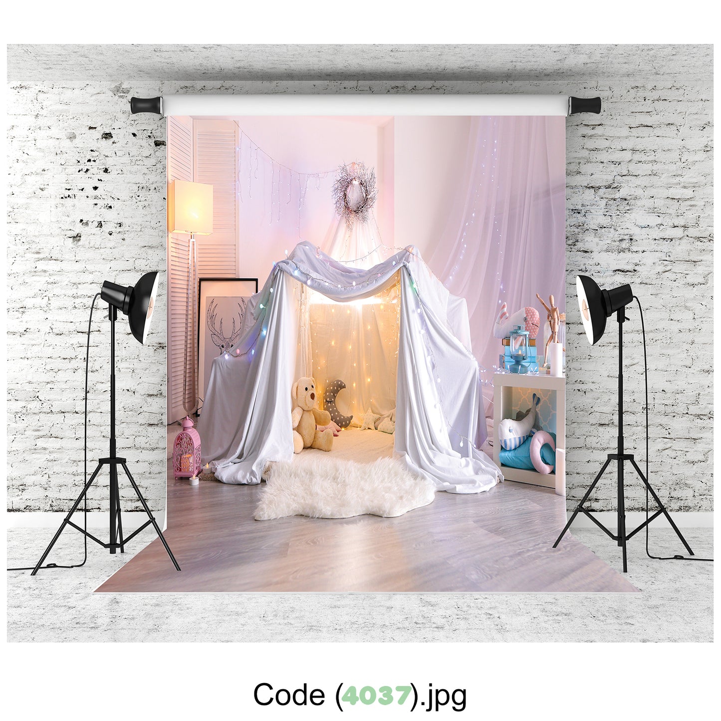 Cozy Fairy Light Tent Photography Backdrop 4037