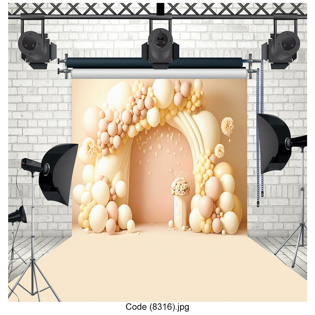 Cream Pastel Balloon Arch Celebration Photography Backdrop 8316