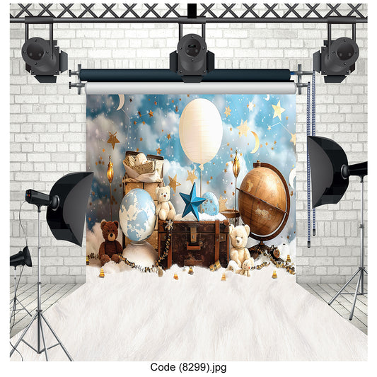 Dreamy Blue Starry Sky Kids Birthday Photography Backdrop - 8299