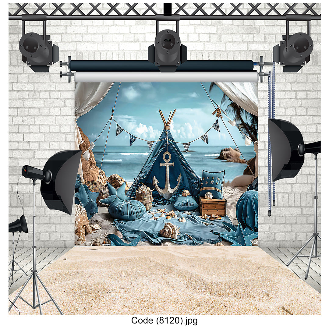 Dreamy Nautical Beach Tent Photography Backdrop 8120