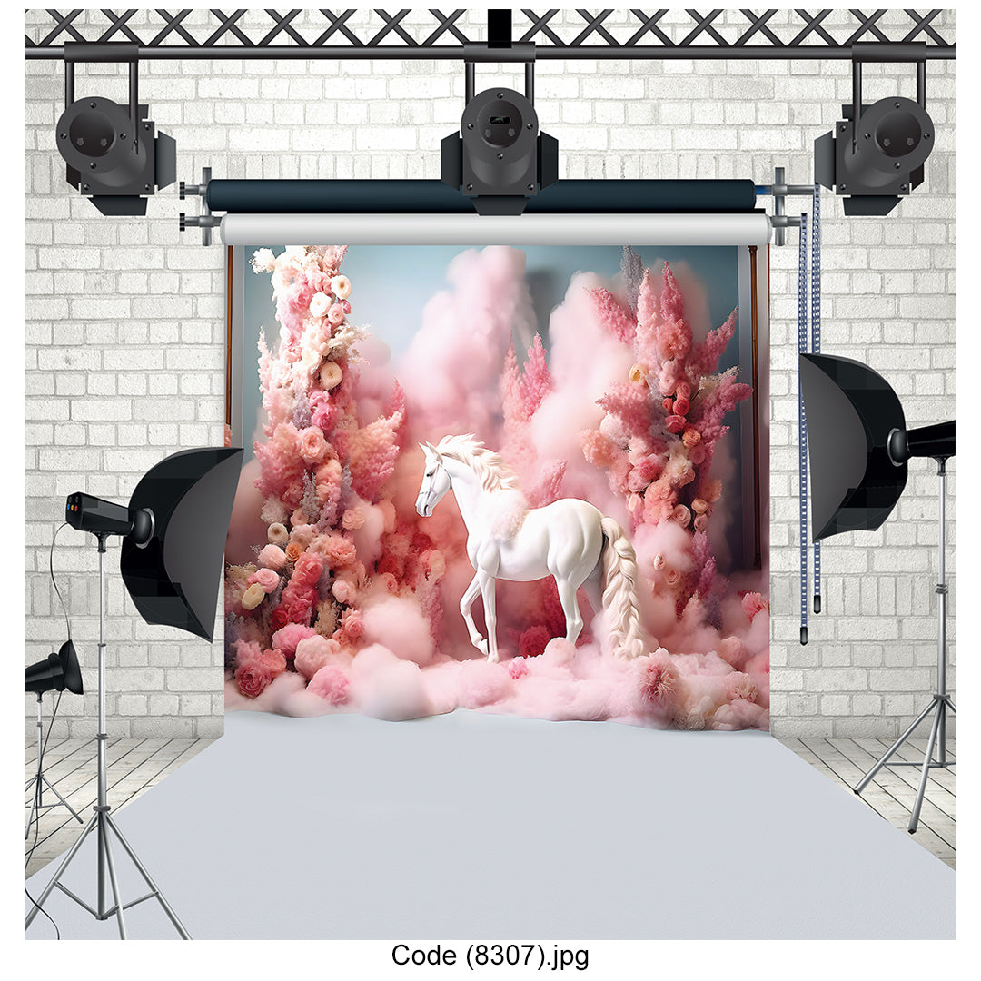 Dreamy Pink Floral Unicorn Photography Backdrop Premium Canvas - 8307