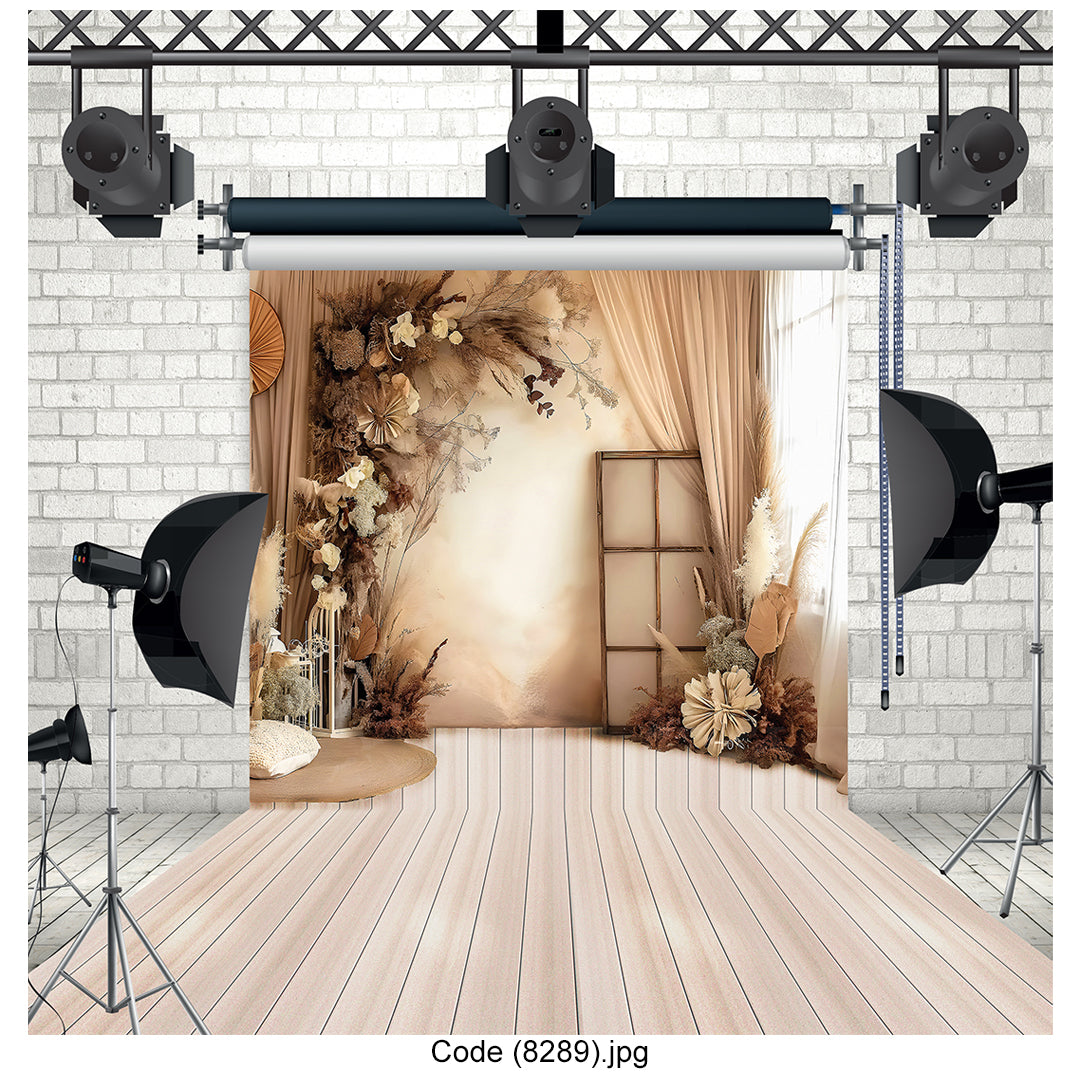 Elegant Boho Floral Studio Photography Backdrop Premium Canvas - 8289