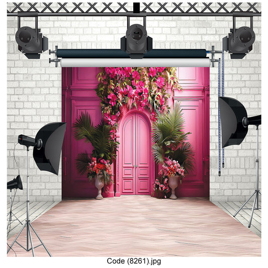 Elegant Pink Floral Door Studio Photography Backdrop 8261