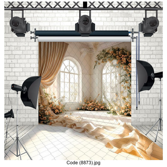 Elegant Sunlit Floral Window Photography Backdrop 8873