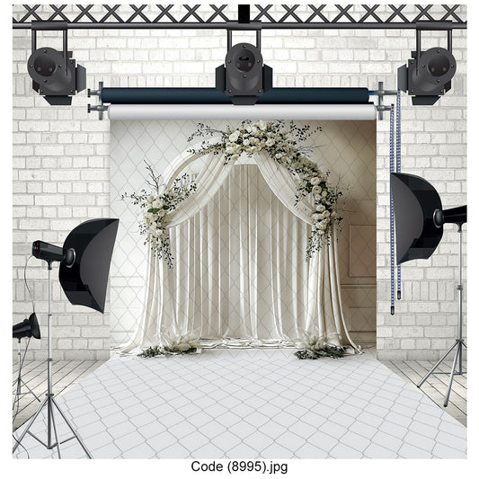 Elegant White Floral Wedding Arch Photography Backdrop Decor - 8995