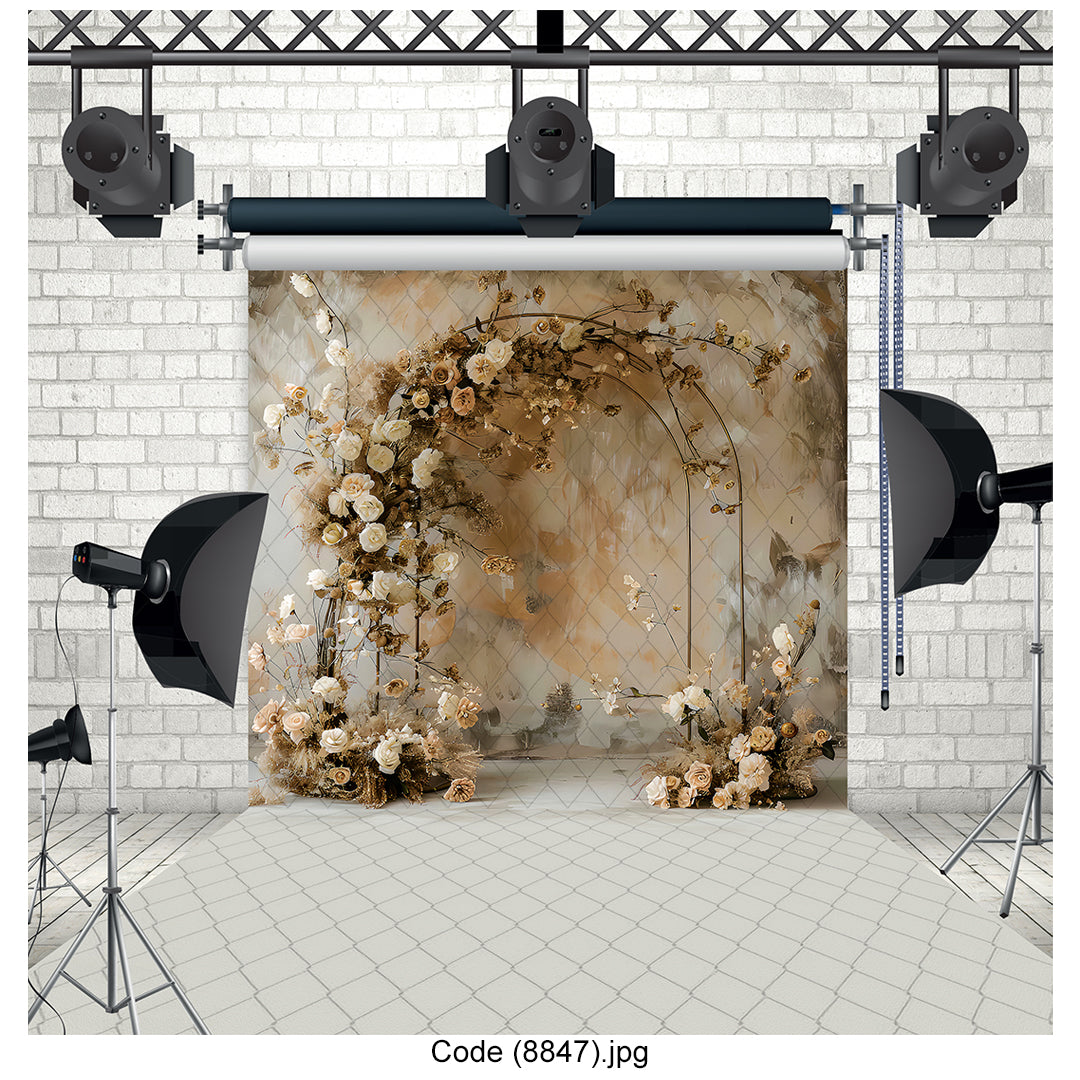 Floral Golden Elegance Photography Backdrop 8847