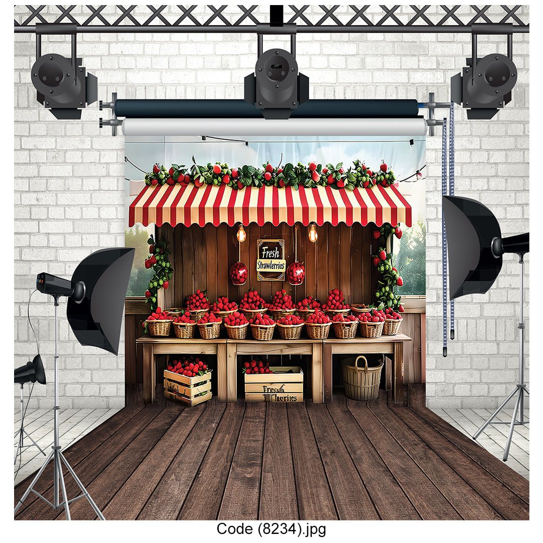 Fresh Strawberry Market Stand Photography Backdrop 8234