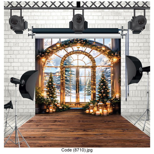 Golden Christmas Window Backdrop 8710