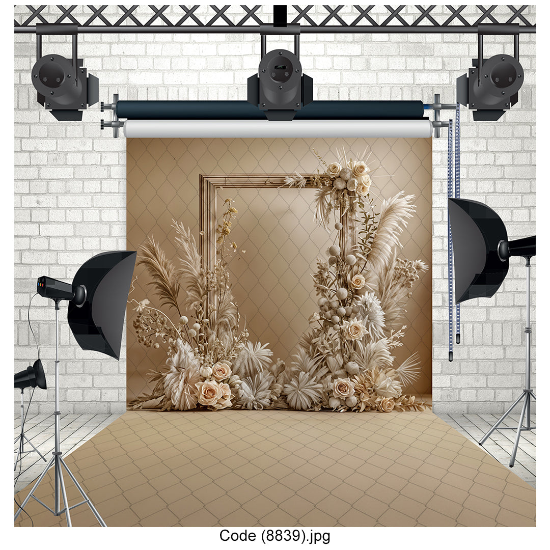 Golden Floral Backdrop Pampas & Roses Scene 8839