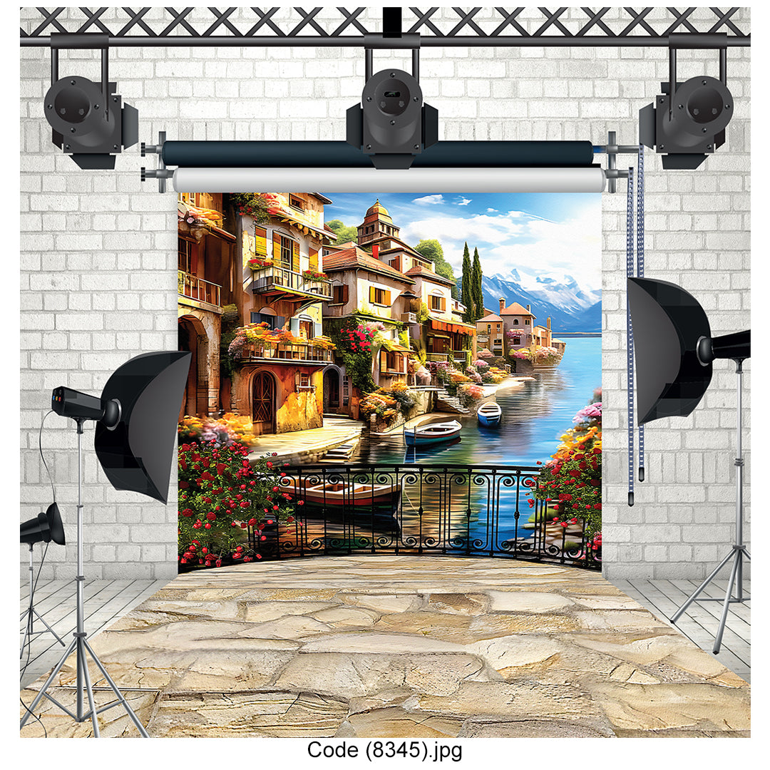 Italian Lakeside Village Photography Backdrop (8345)