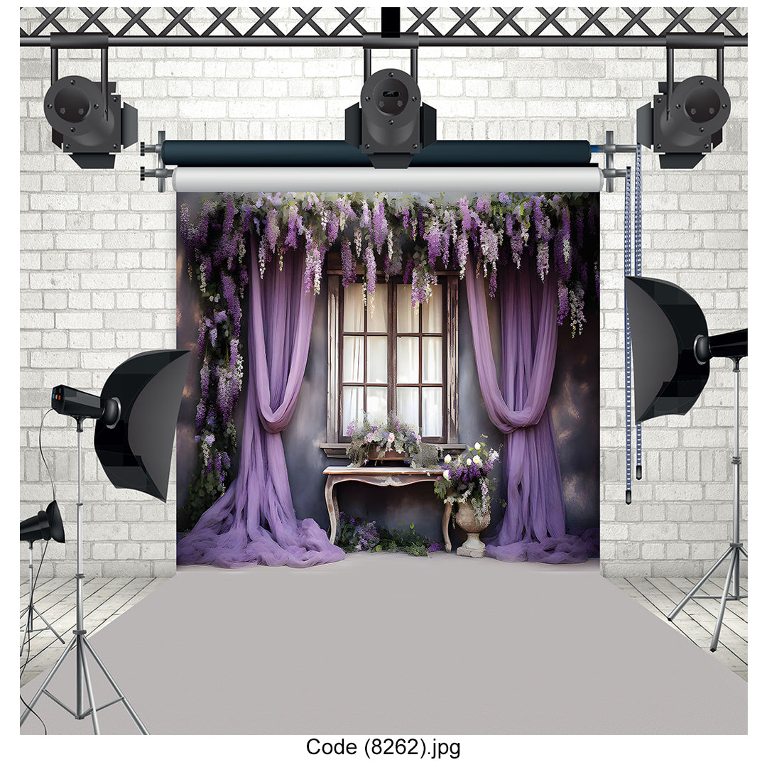 Lavender Floral Window Studio Photography Backdrop 8262