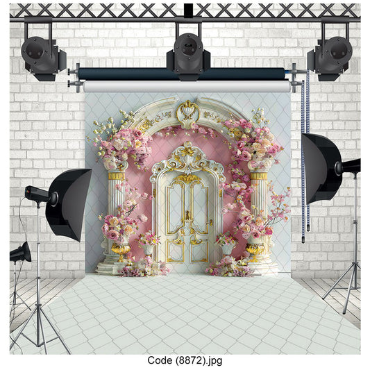 Luxury Pink & Gold Floral Archway Photography Backdrop 8872