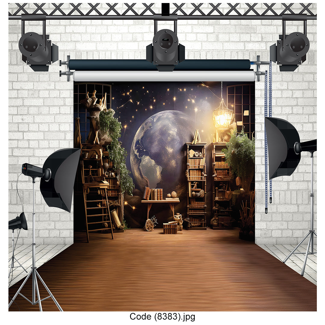 Magical Library World Map Photography Backdrop Premium Canvas - 8383