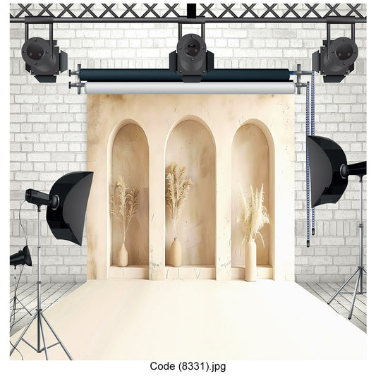 Minimalist Beige Triple Archway Photography Backdrop 8331