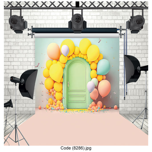 Mint Green Door Balloon Arch Photography Backdrop Premium Canvas - 8286