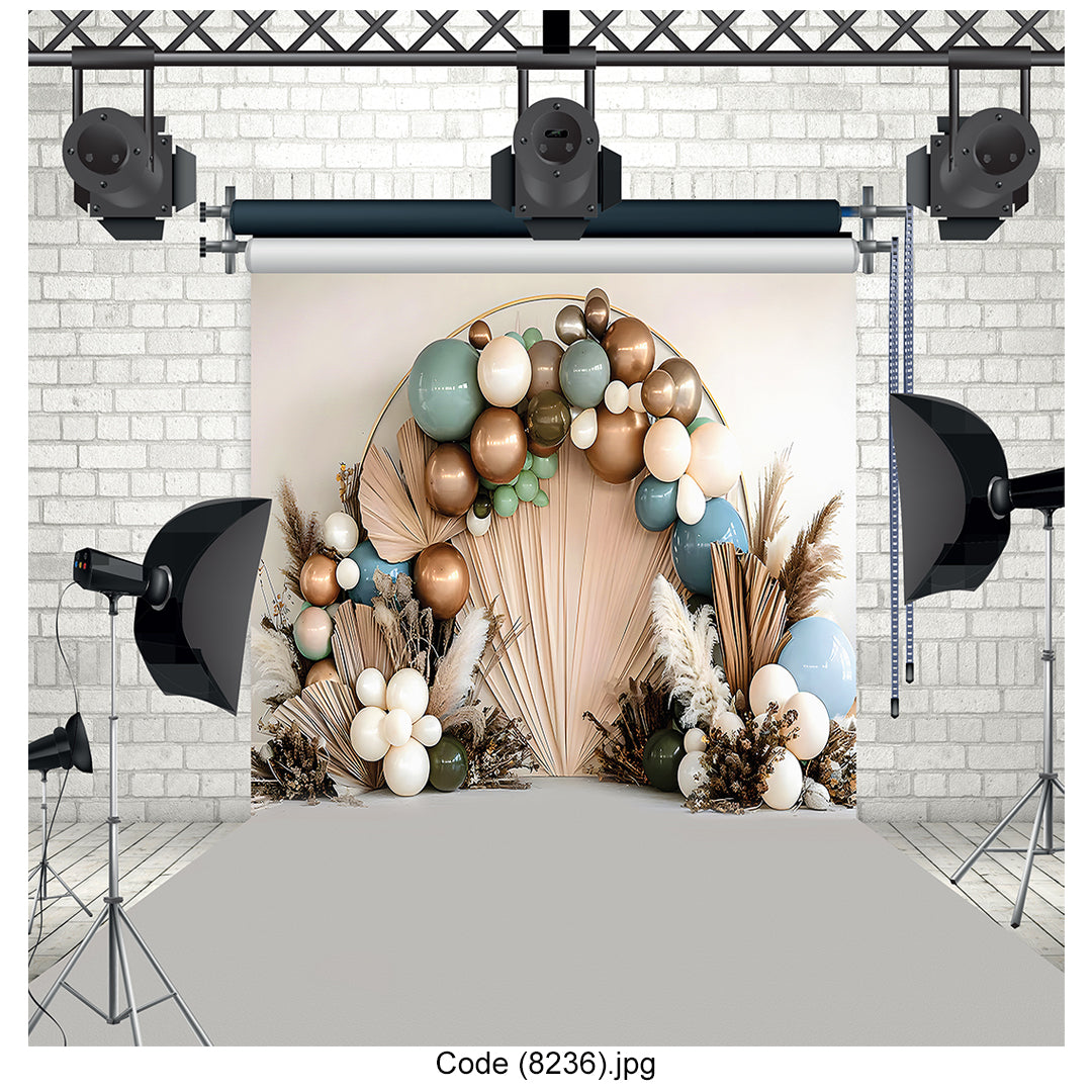 Neutral Boho Balloon Arch Photography Backdrop 8236