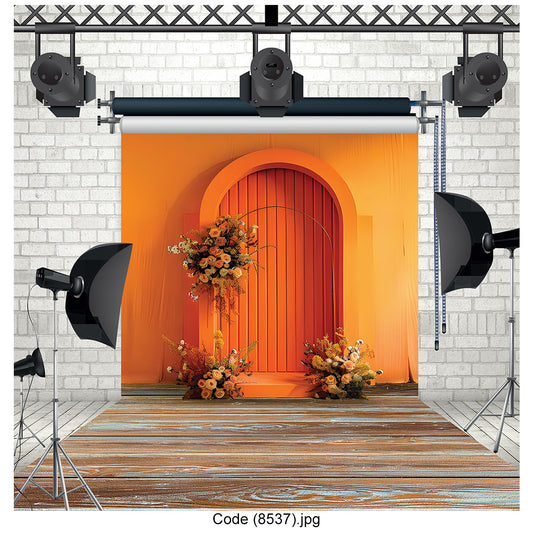 Orange Arch Floral Canvas Backdrop