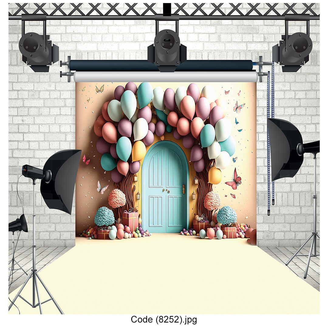 Pastel Balloon Door Birthday Photography Backdrop Premium Canvas - 8252