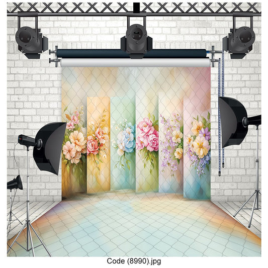 Pastel Floral Panels Photography Backdrop Soft Elegant Studio Decor - 8990