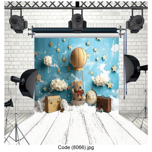 Photography Backdrop Hot Air Balloon & Teddy 8066