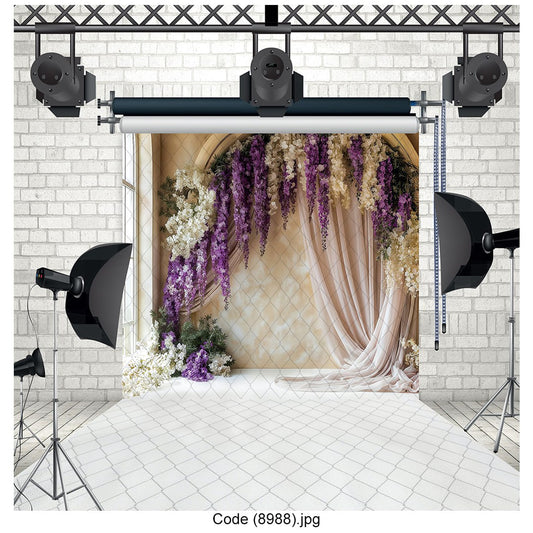 Purple Floral Arch Photography Backdrop Elegant Wedding Decor - 8988