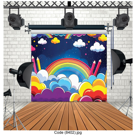 Rainbow Clouds & Stars Photography Backdrop