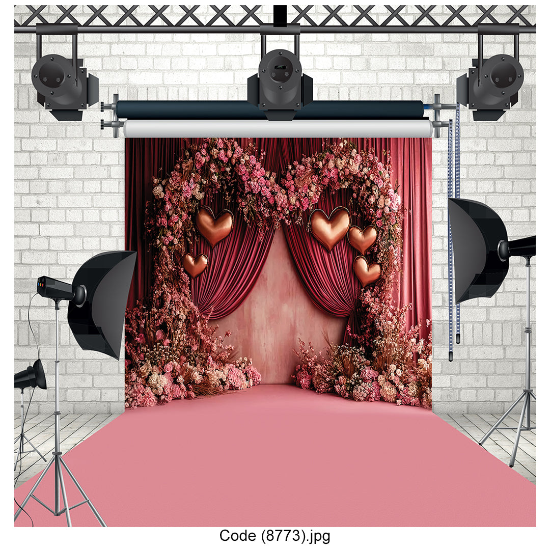 Red Floral Heart Backdrop 8773