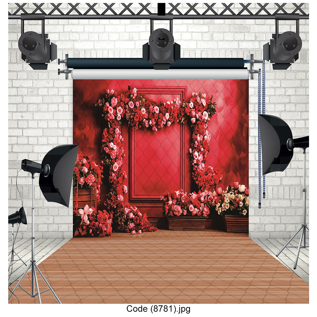 Red Floral Romance Backdrop 8781