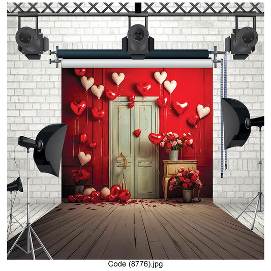 Red & Heart Balloons Photography Background 8776