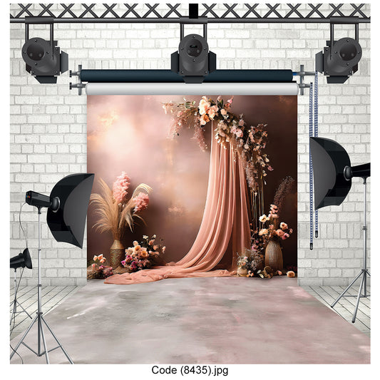 Romantic Blush Floral Arch Canvas Backdrop