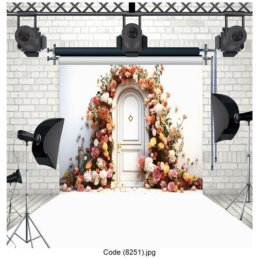 Romantic Floral Doorway Photography Backdrop 8251