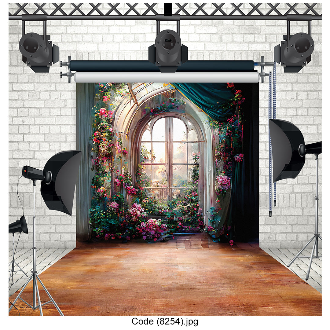 Romantic Floral Window Arch Studio Photography Backdrop 8254