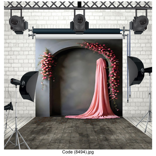 Romantic Gray Arch with Pink Floral Garland