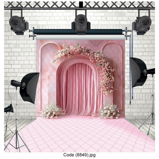 Romantic Pink Floral Arch Photography Backdrop 8849