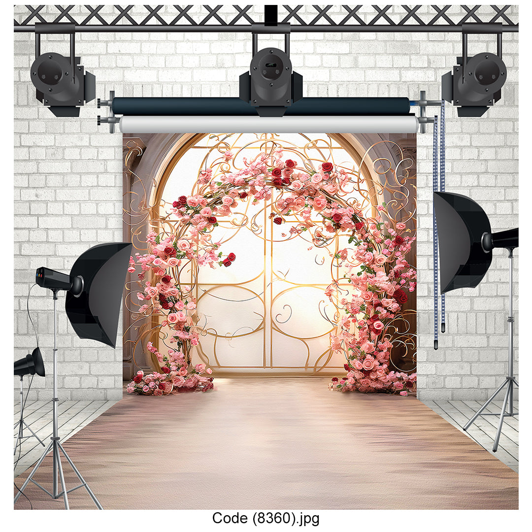 Romantic Rose Floral Gate Photography Backdrop 8360