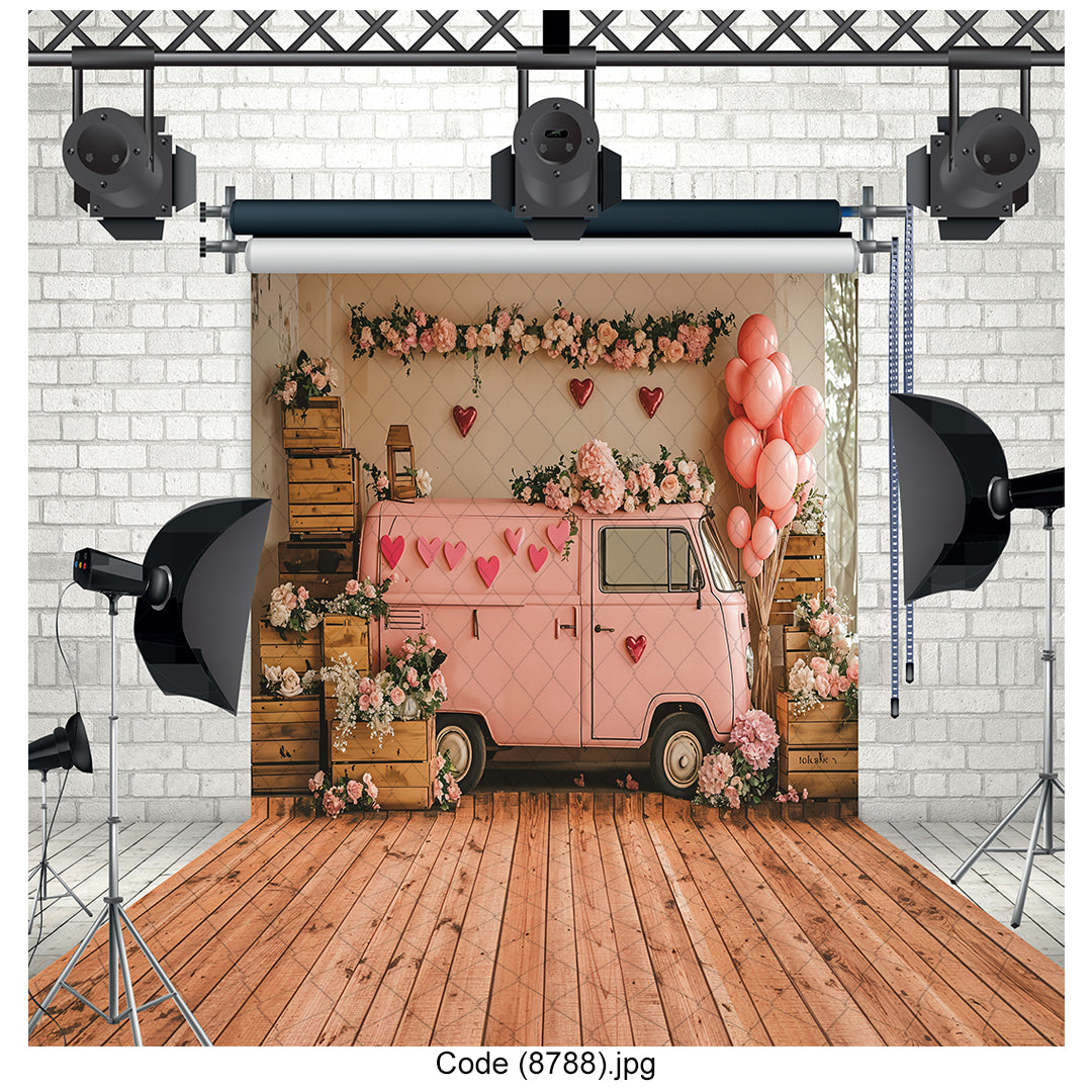 Romantic Vintage Pink Van Backdrop 8788